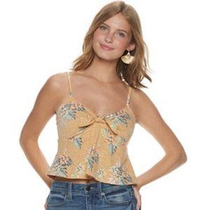 Mudd | Mustard Yellow & Floral Slub Knit Bow Front Semi Cropped Tank Top